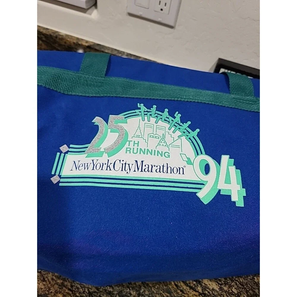 Vintage 1994 New York Marathon Duffel Bag Blue / Green Gym Retro